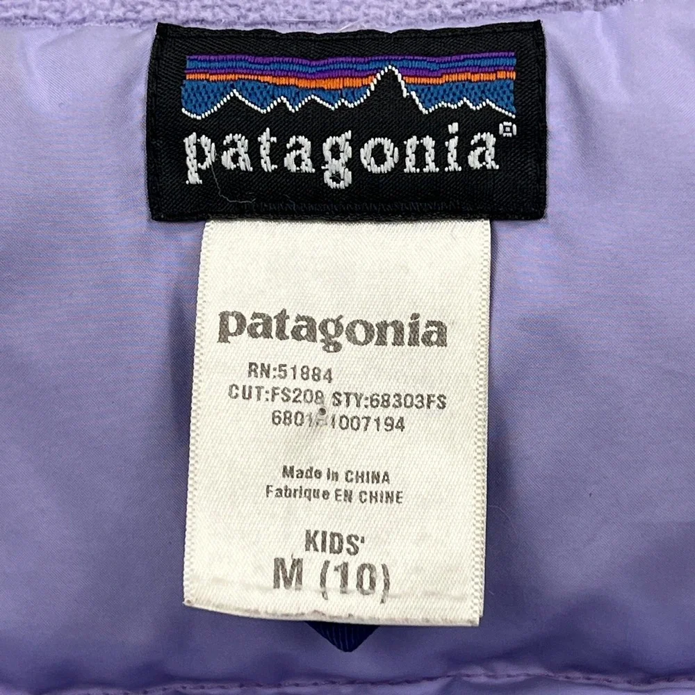 Patagonia Jacket Youth Medium 10 Purple Plaid Down Puffer Insulated Winter 68303